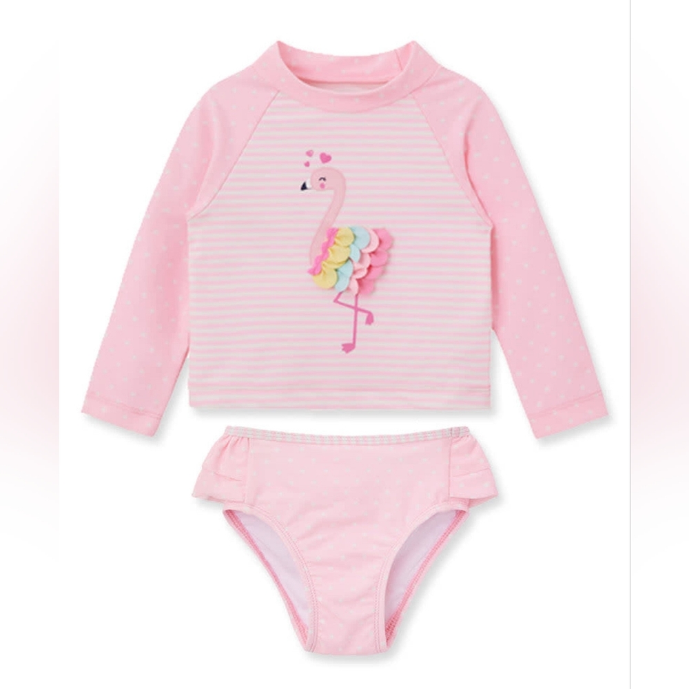 Little Me Toddle Girl's 2-Piece Flamingo Rashguard & Bikini Bottom Set size 2T